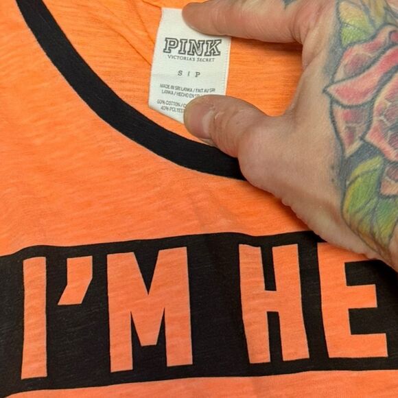 PINK VICTORIA’S SECRET Women’s Orange “I’m Here For The Boos” Graphic Tank Top S - Picture 3 of 5